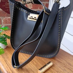 ZAC POSEN IVONIC MATTE BLACK OPEN RIVETED CROSSBODY/SHOULDER BAG $495 RTL